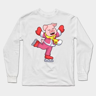 Pig at Ice skating with Ice skates Long Sleeve T-Shirt